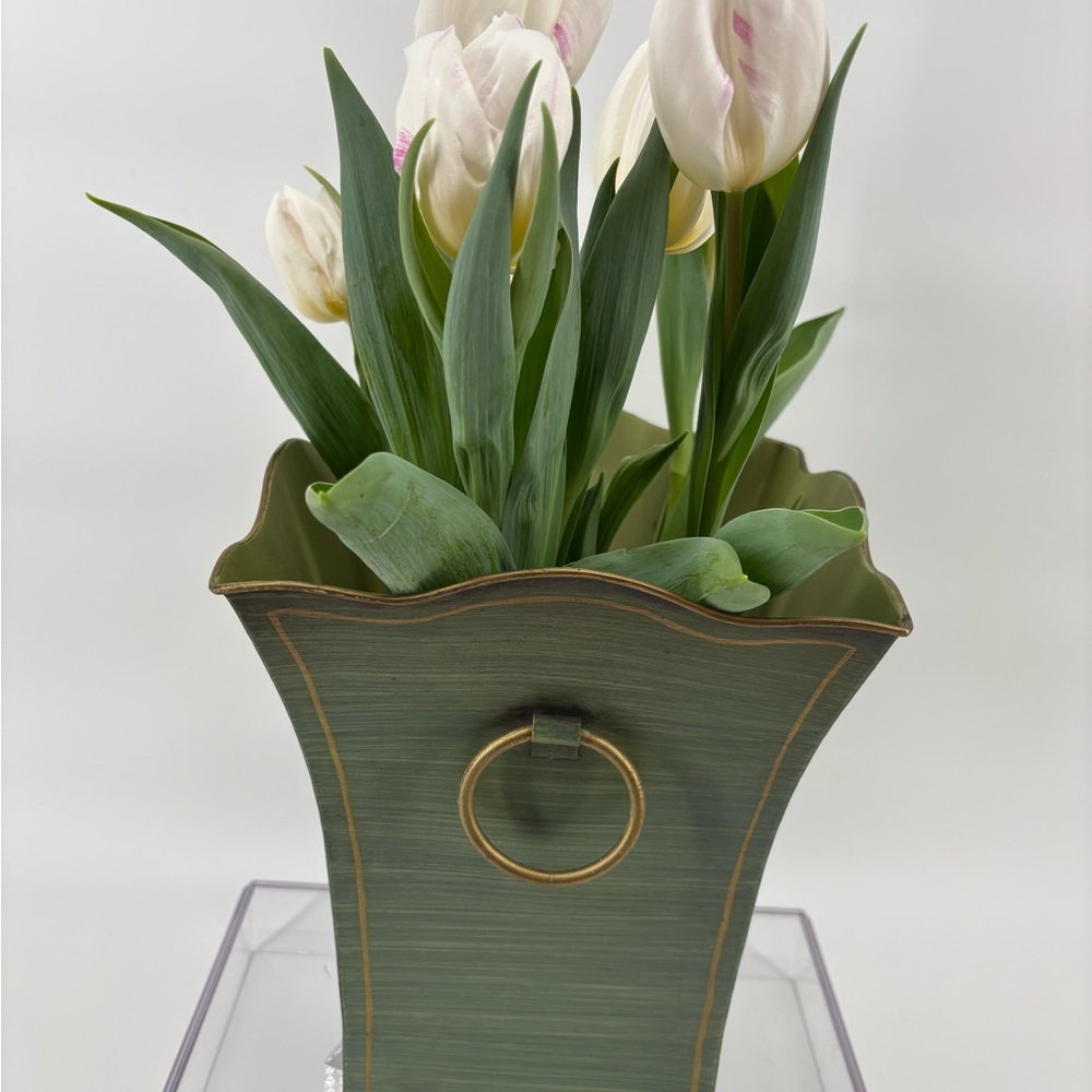 Southern Living At Home Large Gold/Green Scalloped Planter 10.5H x6.5W. - Picture 2 of 5